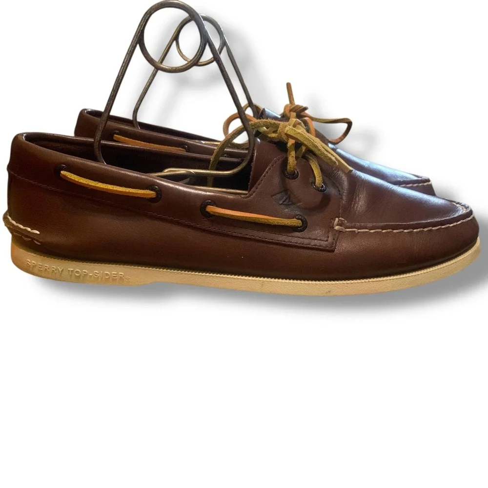 Sperry Top Sider Men's Authentic Original 2 Eye Brown Leather Boat Loafers Sz 12